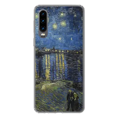 Produktbild von MuchoWow® Handyhülle Schutzhülle Hülle für Huawei P30 Sternennacht über dem Orsay Paris - Vincent Van Gogh Silikon Softcase Handy Hülle - Kartenbesitzer