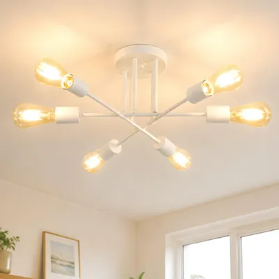 Produktbild von ZMH Deckenleuchte Weiß 6 Flammig Deckenlampe Vintage Wohnzimmerlampe E27 Kronleuchter Schlafzimmerlampe (ohne Leuchtmittel)l