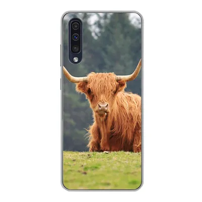 Produktbild von MuchoWow® Handyhülle Schutzhülle Hülle für Samsung Galaxy A30s Schottische Highlander - Gras - Wald Silikon Softcase Handy Hülle - Karteninhaber