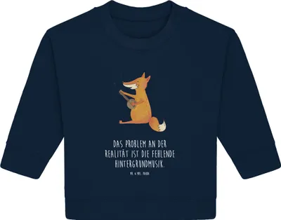 Produktbild von Mr. & Mrs. Panda Organic Baby Pullover Fuchs Gitarre 6. - 12. Monat - French Navy - Geschenk, Füchse, Musik, Bullover, Singen, glücklich, Optimistisch