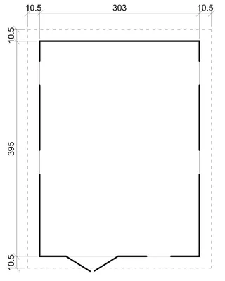 A technical drawing or blueprint of a garden shed.