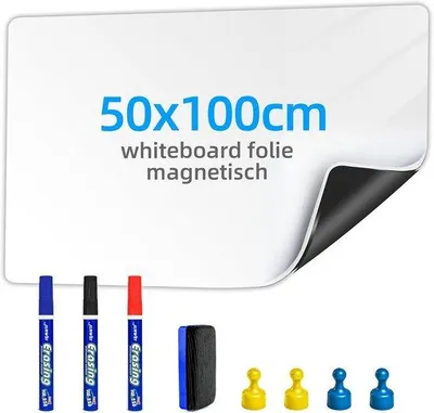 Produktbild von Whiteboard-Folie, 50 x 100 cm - Selbstklebende, magnetische Folie - Inklusive Stift und Reinigungszubehör - Luxento