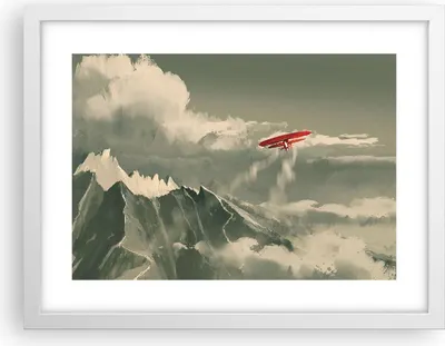 Produktbild von Gerahmtes Poster - Weißer Rahmen - Rot Flugzeug Berge - 40x30 cm - Wand Bild - Wanddeko - Wandbilder - Kunstposter - Wandposter - Bilderrahmen - Bilder - Kunstdruck - Wanddekoration - P2WAA40x30-4854