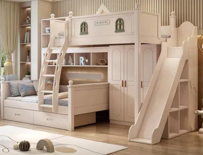 Productafbeelding van Hoogslaper hout, wit – Stapelbed, etagebed, kinderbed