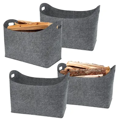 Obrázek produktu pro UISEBRT 2 kusy plstěná taška na palivové dřevo taška na palivové dřevo koš na palivové dřevo 55 X 30 X 40 cm skládací plstěná skládací s rukojetí světle šedá