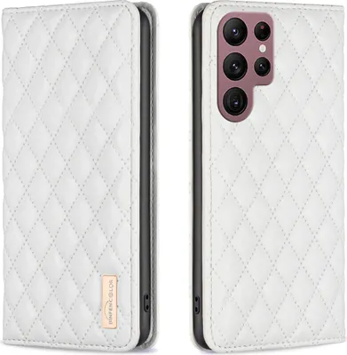 Obrázek produktu pro Kožené pouzdro na Samsung Galaxy S23 Ultra, Elegantní Flip Kožené Pouzdro s Kapsami na Karty a Stojánkem Bílý