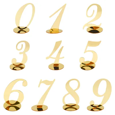 10 Acryl-Tischkartenhalter, Zahlen 0-9, Spiegeloptik Gold