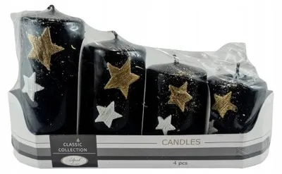 Produktbild von Adpal Schwarze Kerzen 4er Set Sterne Weihnachten Geschenk