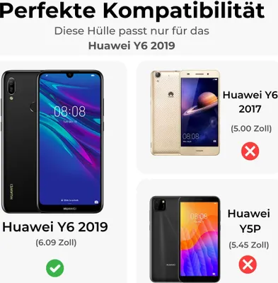 Produktbild von Handytasche für Huawei Y6 2019 Blumen Flip Cover Buchhülle mit Magnetverschluss, Blau