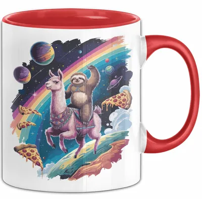 Produktbild von Weltall Katze Faultier Lama Regenbogen Tasse Geschenk Tier (Rot)