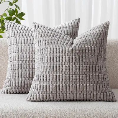 Productafbeelding van Kussensloop set van 2, 40x40 cm, kordsuède, gerstekleur, lichtgrijs