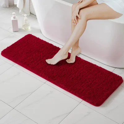 Immagine prodotto di Tappetino da bagno antiscivolo, morbido, 45x120 cm, rosso, in microfibra, lavabile in lavatrice, assorbente
