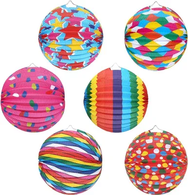 Produktbild von Laterne mit bunten Motiven, 6 Papierlaternen, Durchmesser 24 cm, Papierlaternen für den Martinstag und Halloween, Dekoration für Laternenumzüge