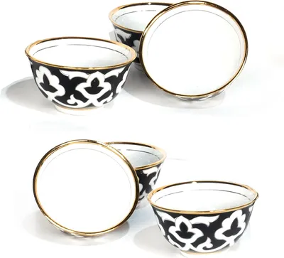 Produktbild von Ø14 cm Piala-Set Pahta Gul 6 St, weiß-blau-gold, Usbekistan
