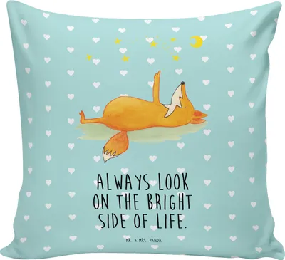 Produktbild von Mr. & Mrs. Panda Dekokissen Fuchs Sterne - Türkis Pastell - Geschenk, kissen für sofa, kuschelkissen 40x40, Füchse, Polster, bedruckt, Optimistisch, Mond, Kuschel