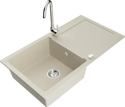 Produktbild von Mexen Leo 1 Becken-Granitspüle mit Abtropffläche und Mischbatterie Telma, Beige - 6501-69-670200-00