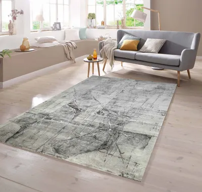 Image de Tapis de salon abstrait gris crème - Dimensions : 120 x 170 cm