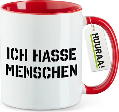 Produktbild von Huuraa Kaffeetasse ICH HASSE MENSCHEN 330ml Rot Keramik Kaffeebecher Geschenkidee