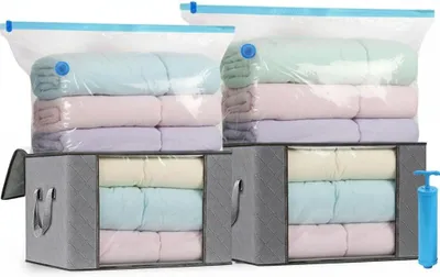 Produktbild von Vakuum Aufbewahrungstaschen Set 5 Stück, für Kleidung, mit Handpumpe und Taschen