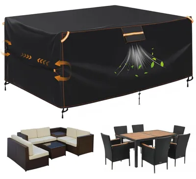 Zdjęcie produktu dla Plancha ochronna do mebli ogrodowych, wodoodporna, 200x165x80 cm, odporna na warunki atmosferyczne, wykonana z materiału Oxford 420D z otworami wentylacyjnymi, pyłoszczelna, kolor czarny