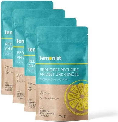 Produktbild von lemonist Pestizid-Reduzierer - 4er-Set Obst- und Gemüsereiniger Natron Zitronensäure Salz Granulat Vegan Pflanzgranulat Pestizid-Reduzierer