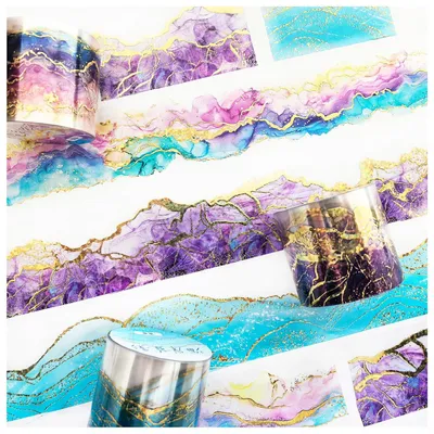 Zdjęcie produktu dla Zestaw naklejek do scrapbookingu, 3 rolki taśmy washi PET, kolorowe motywy akwarelowe, idealne do Bullet Journal