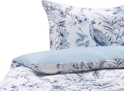 Produktbild von BELIANI Bettwäsche Set Weiß / Blau aus Baumwolle 155 x 220 cm Kopfkissenbezug Deckenbezug Praktisch Schlafzimmereinrichtung Modernes Design