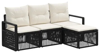 Immagine prodotto di Set di divani da giardino, 4 pezzi, colore nero, in rattan sintetico