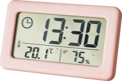 Immagine prodotto di Mini orologio digitale con indicatore di temperatura e umidità, orologio da tavolo portatile con termometro e igrometro, orologio LED a 12/24 ore alimentato a batteria, rosso