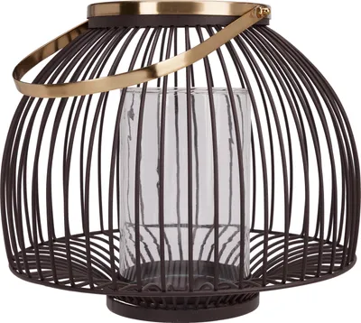 Produktbild von Deko Laterne Metall-Glas, Schwarz-Gold, Ø 23cm, mit Stäben und Glaseinsatz