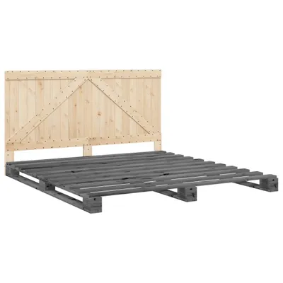 Produktbild von Massivholzbett mit Kopfteil Grau 200x200 cm Kiefer