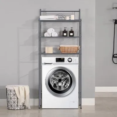 Obrázek produktu pro Koupelnový věšák se 3 policemi, šedý, ocel