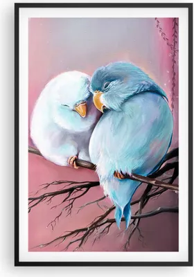 Produktbild von Gerahmtes Poster - Schwarzer Rahmen - Vögel Blau Zweig - 61x91,5 cm - Wand Bild - Wanddeko - Wandbilder - Kunstposter - Wandposter - Bilderrahmen - Bilder - Kunstdruck Wanddekoration - P2BPA61x91-5026