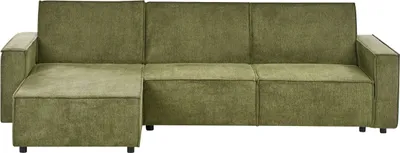 Produktbild von BELIANI 3-Sitzer Ecksofa Dunkelgrün Stoffbezug L-Förmig mit Schlaffunktion Chaiselongue Rechtsseitig Breite Armlehnen Modern Schlafsofa Polstersofa