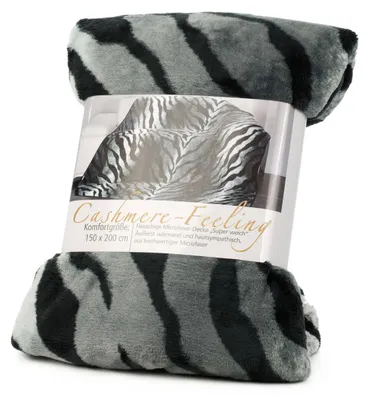 Produktbild von GÖZZE Cashmerefeeling Kuscheldecke flauschige atmungsaktive Mikrofaser-Wohndecke mit Sibirischem Tiger Motiv Silber 150 x 200 cm