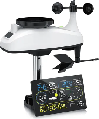 Produktbild von Brandson Wetterstation Funk mit Außensensor, Funkwetterstation, 7in1, WLAN, WiFi App Steuerung Tuya Smart Life, Temperatur, Luftfeuchtigkeit, Luftdruck, Windmesser, Regenmesser, Trendanzeige