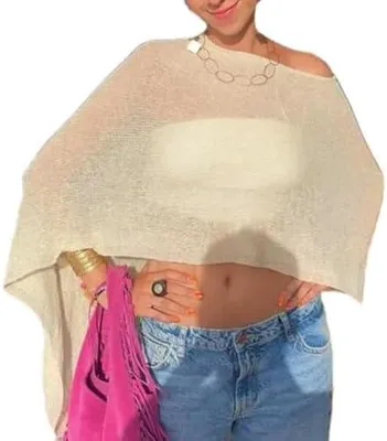 Produktbild von Durchsichtiger Poncho für Damen, gestrickt, gehäkelt, leicht, durchsichtig, für Sommer, Strand, Überwurf