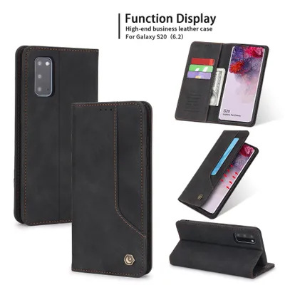 Obrázek produktu pro RetroPolyuretankožené pouzdro pro Samsung Galaxy S20 peněženkový design pouzdro s držákem na karty a stojánkem černé