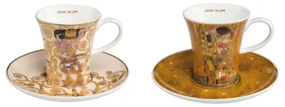 Produktbild von 2x Gustav Klimt Espressotassen Der Kuss + Die Erwartung konisch Goebel Porzellan