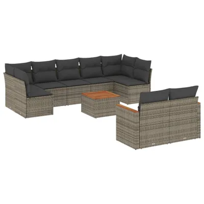 Produktbild von vidaXL 10-tlg. Garten-Sofagarnitur mit Kissen Grau Poly Rattan