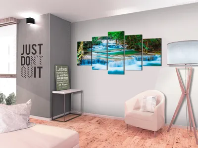 Image de Tableau acoustique Paysage Cascade 200 x 100 cm Tableaux Mousse acoustique Absorbeur acoustique haute performance Isolation acoustique Toile 5 pièces Tableau mural Acoustique intérieure Isolation acoustique 030212-101