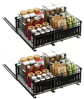 Obrázek produktu pro Organizér do skříně, výsuvná konstrukce, nastavitelná šířka, 2 kusy, černá barva, jednovrstvý