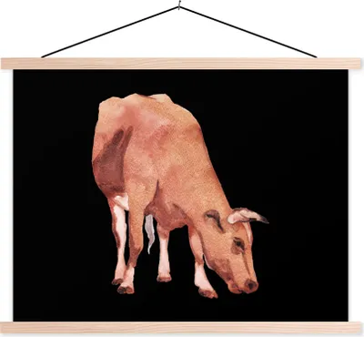 Produktbild von MuchoWow® Textilposter Kuh - Braun - Makro 60x45 cm mit holzfarbenen Rahmen - Bild