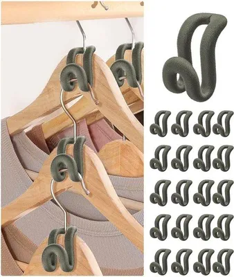 Productafbeelding van Famanu verbindingshaken voor kledinghangers - 20 stuks - met fluwelen bekleding - antislip - ruimtebesparend - grijs