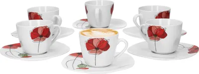 Zdjęcie produktu dla Van Well Monika zestaw 6 filiżanek do kawy + spodki, zestaw do kawy, dekor kwiatowy, porcelana szlachetnej marki