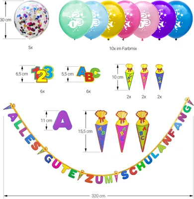 Produktbild von Oblique Unique Schuleinführung Schulanfang Einschulung Deko Set - Girlande + Luftballons + Konfetti