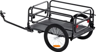 Image de Remorque pour vélo, capacité de charge de 72,5 kg, chariot robuste pour vélo, rangement compact et pliable, attelage universel à dégagement rapide, roues de 40,6 cm, réflecteurs de sécurité, compatible avec les roues de vélo de 558,8 à 711,2 mm.