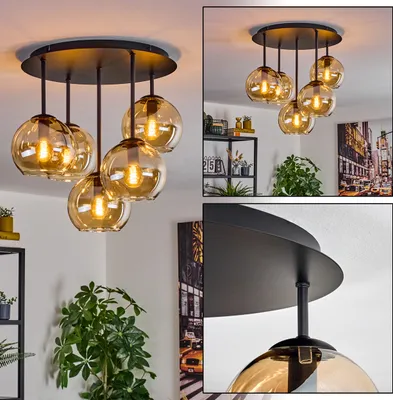 Produktbild von Cesaro Deckenlampe aus Metall/Glas in Schwarz/Bernsteinfarben