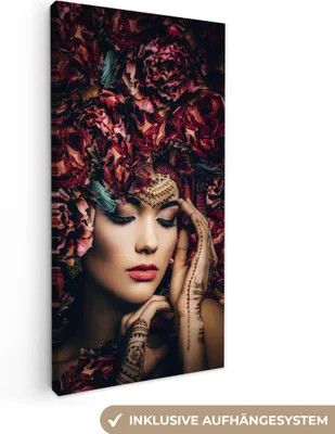 Obrázok produktu pre MuchoWow® - Plátno - Žena - Kvety - Henna - Portrét, obraz na stenu, nástenné dekorácie obrazy obývacia izba, 20x40cm