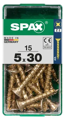 Produktbild von SPAX Universalschraube, 5 x 30 mm, 15 Stück, Vollgewinde, Senkkopf, Kreuzschlitz Z2, 4CUT, YELLOX - 4081020500301